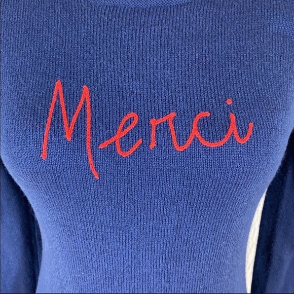 Old Navy Merci Spell Out Navy Blue and Red Crew Neck Sweater - Picture 2 of 7